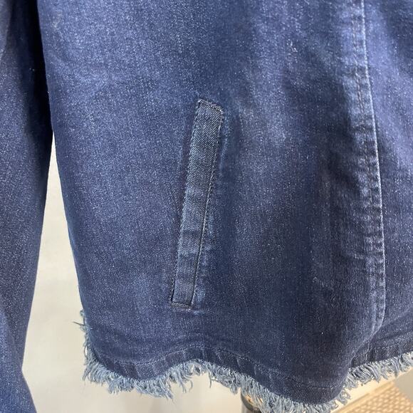 DG2 Diane Gilman Denim Jean Jacket Plus size 3X Stretch Frayed Zip Front Peasant - Picture 7 of 10